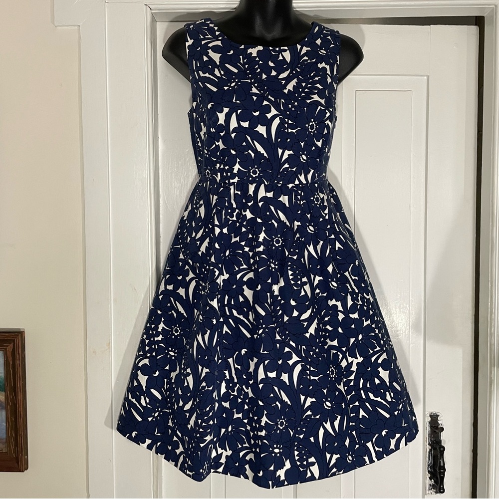 ZARA BASIC Blue and White Floral Sleeveless Dress